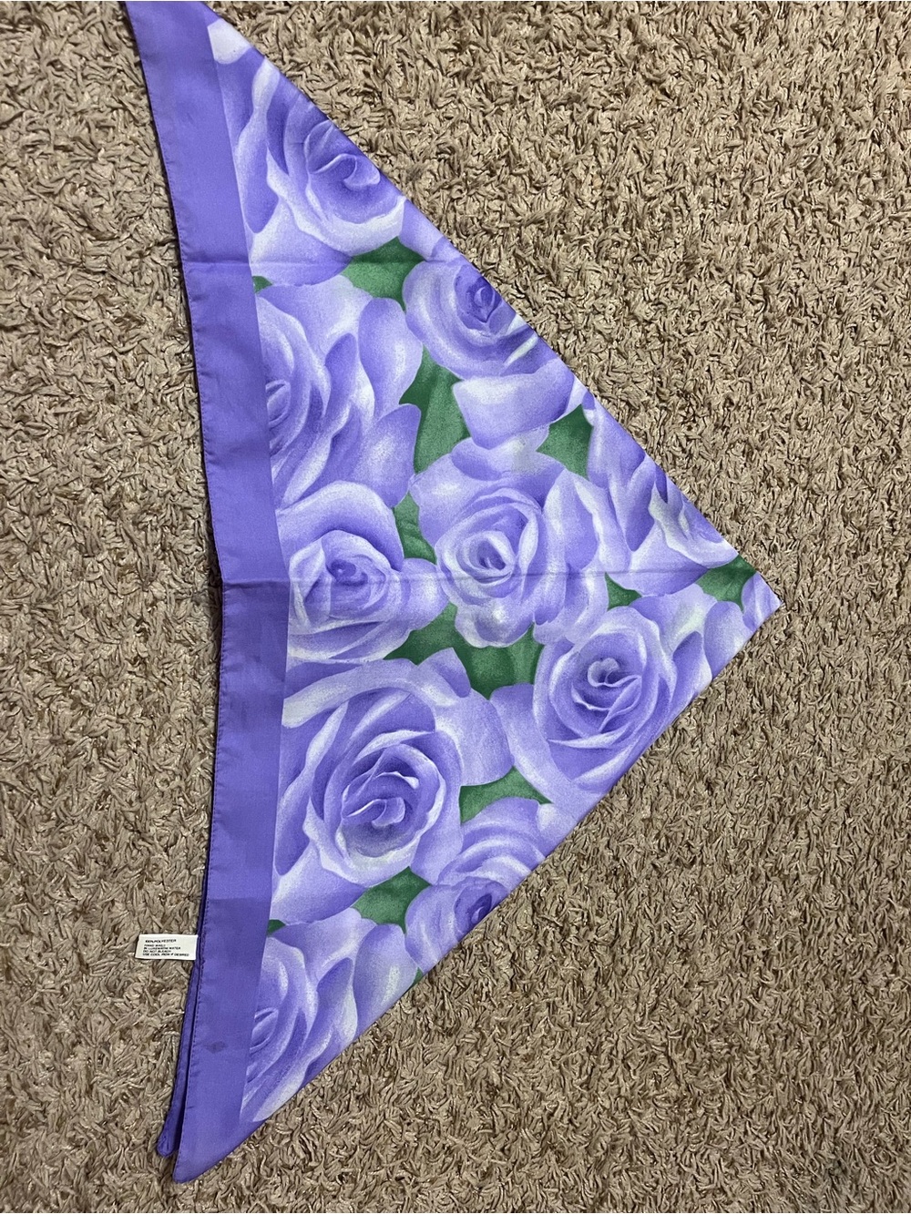 Lavender Rose Print Silk Triangle Scarf